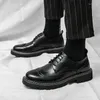 Zapatos informales Brogue para hombre, suela gruesa, estilo británico, cómodos, Oxford, con cordones, alta calidad