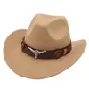 Boinas Sombrero de vaquero occidental de fieltro con banda de vaca Accesorios para cabeza de buey Jazz Fedora Sombreros Estilo étnico Suave tibetano Top Hombres