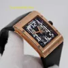 RM Watch Racing-Uhr, Sportuhr, RM016, Herren-Roségold-Gehäuse, vollständig hohles schwarzes Karbonfaser-Zifferblatt, automatisch mechanisch