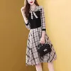 Partykleider Altersreduzierender westlicher Stil Plaid Stitching Retro-Kleid Damen Taille abnehmender Temperamentrock