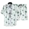 Męskie dresy na plaży strój wakacyjny tropikalne liście drukuj hawajskie szorty koszulowe z elastycznym sznurkiem