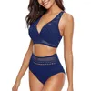 Mulheres Swimwear Mulheres Swimsuit Pescoço Peças Lace Set High Cintura V Bikini Crochet Sexy Bkini Praia Verão Biquinis Tankini