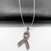 Kettingen roze strass emaille metalen lint hanger borstkanker bewustzijn sieraden ketting