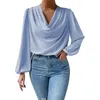 Kvinnors blusar Spring/Summer Chiffon Loose Draped V-Neck Top Office Lady Solid Shirt S-XXXL