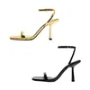 최고 여름 샌들 여성 여성 신발 하이힐 샌들 얇은 금속 뱀 패턴 오픈 발가락 원선 디자인 240228