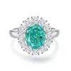 Bagues de cluster S925 Sterling Silver Paraiba Bague Femme Emerald Tanzanite Diamant Bijoux Simulation Gemstone Tourmaline