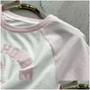 T-shirt da donna T-shirt rosa chiaro lettere ricamate donna 2024 Primavera/Estate O-Collo manica corta dolce contrasto Tee Top Drop Delive Ot5Z3