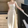 Summer Evening Party White Midi Dress Office Lady Slim Sexig ärmlös rem klänning Beach Style Women Dress Korean 240321