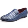 Casual Shoes Men Slip On Weave Leather Office Luxury Formal Loafers Moccasins 2024 Italian Male Driving