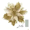 Decorazioni natalizie 12 pezzi Glitter Poinsettia artificiale Fiori Ornamenti per alberi Decorazione per feste di Natale Steli e clip 220912 Drop D Dhkx6