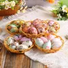 Party Decoration 6pcs Foam Easter Eggs in a Woven Basket Printed Tree Hanging Ornament DIY Craft Supplies