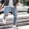 Jeans masculinos homens tornozelo comprimento buracos lápis calças denim meados cintura lavagem bainha slim fit moto motociclista bolsos zíper cor sólida