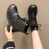 Botas zapatos cortos para mujer estilo punk laceup impermeable botines con cordones de calzado Combat de botines para mujeres Biker Y2K New Rock Pu