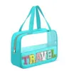 Shopping Bag Pink Cute Girls Travel Chenille Letter Clear PVC Transparent Beach Patches Stuff Tote Bag with Handles for Swim 231127