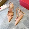 Spring Summer Heel Sandals New Pointed Bow Slingback Designer Riveted High Heel Sandals Lady Single Shoes Versatile Strap Women's Baotou Fashion Shoes 6cm 9cm