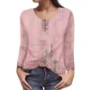 Kvinnors blusar Casual Long Sleeve Printed U Neck Button Up Top Medium Women Shirt