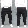 Calças masculinas na moda baggy harem homens calças de algodão fino ajuste preto casual baixo virilha streetwear roupas