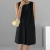 Casual Dresses Sleeveless Commuting Dress Summer Women's Tank With O-neck Front Split Design Solid Color For