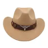 Baretten Vilt Westerse Cowboyhoed Met Koeband Ossenkopaccessoires Jazz Fedora Hoeden Etnische Stijl Zachte Tibetaanse Top Mannen