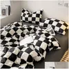 Conjuntos de cama Conjunto de edredão de xadrez Er Euro Cama de cama Fitted Sheet Pillowcase Twin Size Quarto de alta qualidade Home Têxtil 220919 Dro Dhe7u