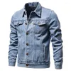 Men's Jackets Autumn for Men Solid Lapel Denim Motorcycle Jeans Hommes Slim Fit Cotton Casual Black Blue Coats