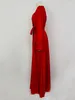 Sıradan elbiseler bahar sonbahar bohem tarzı kat uzunluğu seksi elbise maxi kadınlar için düğün partisi nişan kırmızı v-yak