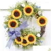 装飾的な花の花輪10pcsシルクヒマワリヘッドセットパーティー装飾クラフト5.5インチドロップデリバリーホームガーデンフェスティot6oi