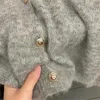 Women's Knits Limiguyue Grey V-neck Mohair Sweater Jacket Vintage Loose Knit Cardigan Women Metal Button Wool Knitwear All Match E289