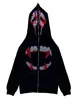 Kvinnors hoodies kvinnor zip up hoodie rhinestone skelett goth kläder vintage överdimensionerad tröja jacka streetwear coat (svart lila m)