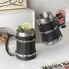 マグカップクリエイティブティキマグ木製バレルビールハンドルステンレススチールバイキング大容量カクテルカップバーツール