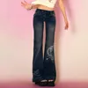 Kvinnors jeans koreanska version låg midja harajuku modedesign blå y2k amerikansk high street smal flare långa byxor kvinnor