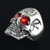 Gothic Red Eyes Jesus Skull 14K White Gold Ring Mens Christian Punk Hip Hop Rock Trend Jewelry Halloween Gift