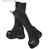Boots Black and white platform pump shoes womens leather wedge knee high boots womens round toes fashionable sports shoes casual shoes Q240321