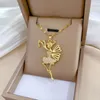 Pendant Necklaces Ballet Girl Golden Shiny Zircon Necklace Women Fashion Charming Jewelry Anniversary Souvenir Gifts Party Accessory