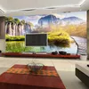 Wallpapers fresco e bonito cachoeira floresta ponte de madeira pano de fundo parede 3d estéreo mural papel de parede sala de estar decoração clássica pintura