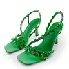 Sandals Rhinestones Women High Heels Blue Green Party Wedding Shoes Fashion Rivet Stiletto Women Sandals Pumps Summer Ladies