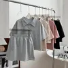 Vestidos de trabalho 2024 verão casual conjunto de duas peças para mulheres gola polo camisa de manga curta estiramento cintura mini saia moda roupas femininas