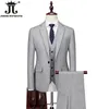 Blazer et gilet et pantalon haut de gamme marque formelle affaires couleur unie hommes costume mince trois pièces marié robe de mariée fête sociale 240305