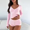 Survêtements pour femmes Femmes V-Col Sleepshirt Shorts Costume Slim Fit Casual Sleep Shirt Set Couleur Solide Légère Plage