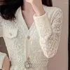 Casual Dresses High Quality Design Runway Dress 2024 Spring French Long-Sleeved V-Neck Single-Breasted Elegant Lace Woman