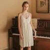 Women's Sleepwear With Chest Pads Elegant Nightgown Women Summer Thin Pajamas Sexy Sling Cotton Casual Comfortable Homewear Dresses