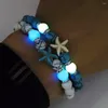 Bracelets de charme Bracelet de perles d'étoile de mer brille dans la fluorescence nocturne lumineuse sombre avec howlite turquoise pour hommes femmes cadeau d'Halloween