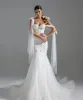 Bohemian Mermaid Wedding Dresses 3D Flowers Applicies Brudklänningar Kort ärm Lace Illusion Brudklänning