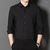 Mäns casual skjortor kvalitet Hight Lång ärm för män Smart Elastic Anti-Wrikle Mulberry Silk Tops White Black Shirt Office kläder