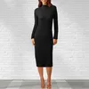 Casual Dresses 2024 Fashion Women Sexy Party Dress Knit Style Long Sleeve Turtleneck Winter Maxi Slim Work Wear Office Vestidos