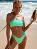 Kadın Mayo Melphieer Yeşil Tüp Top Bikini Özel Kumaş Bikini Seti Kadın Mayo Kadın Sahil Giyim 2024 Monokini Mayo Takım