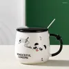 Tazze Tazza da ufficio carina Panda Cup Tazza da ufficio ad alto aspetto con coperchio Cucchiaio Coppia di acqua dei cartoni animati Regalo in ceramica