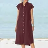 Casual Dresses Summer Women's Cotton Linen Long Dress Oversizes Spring Elegant Lady Plus Size Solid Loose With Pockets