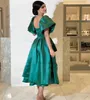 Elegantes, teelanges Ballkleid aus Saudi-Arabien, Puffärmel, Hunter-Satin, A-Linie, Dubai, drapierte Falten, Abschlussballkleid, Heimkehrkleid für besondere Anlässe für Frauen