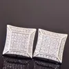 Hej hiphop 14mm Big Square Stud örhänge Iced Out Cubic Zirconia Women Screw/Push Men Earrings Hip Hop smycken Fashion Gift